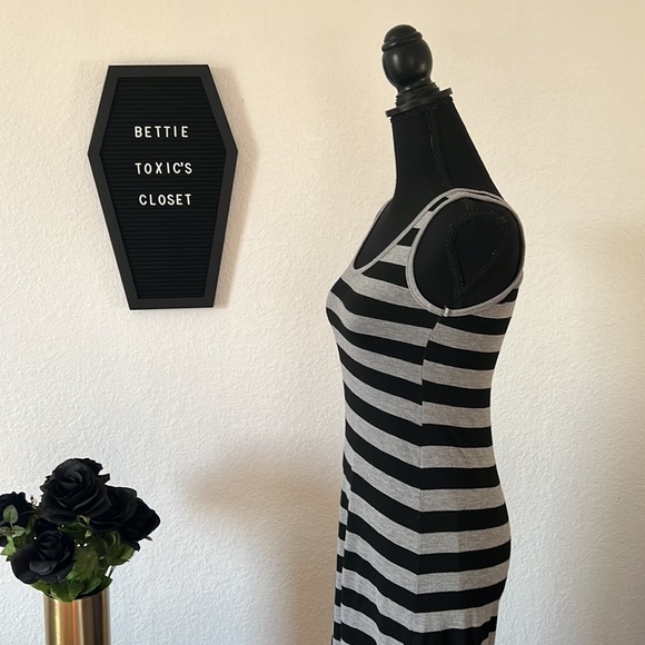 *SOLD* Just Love Black & Gray Striped Maxi High Low Dress - Picture 7 of 10